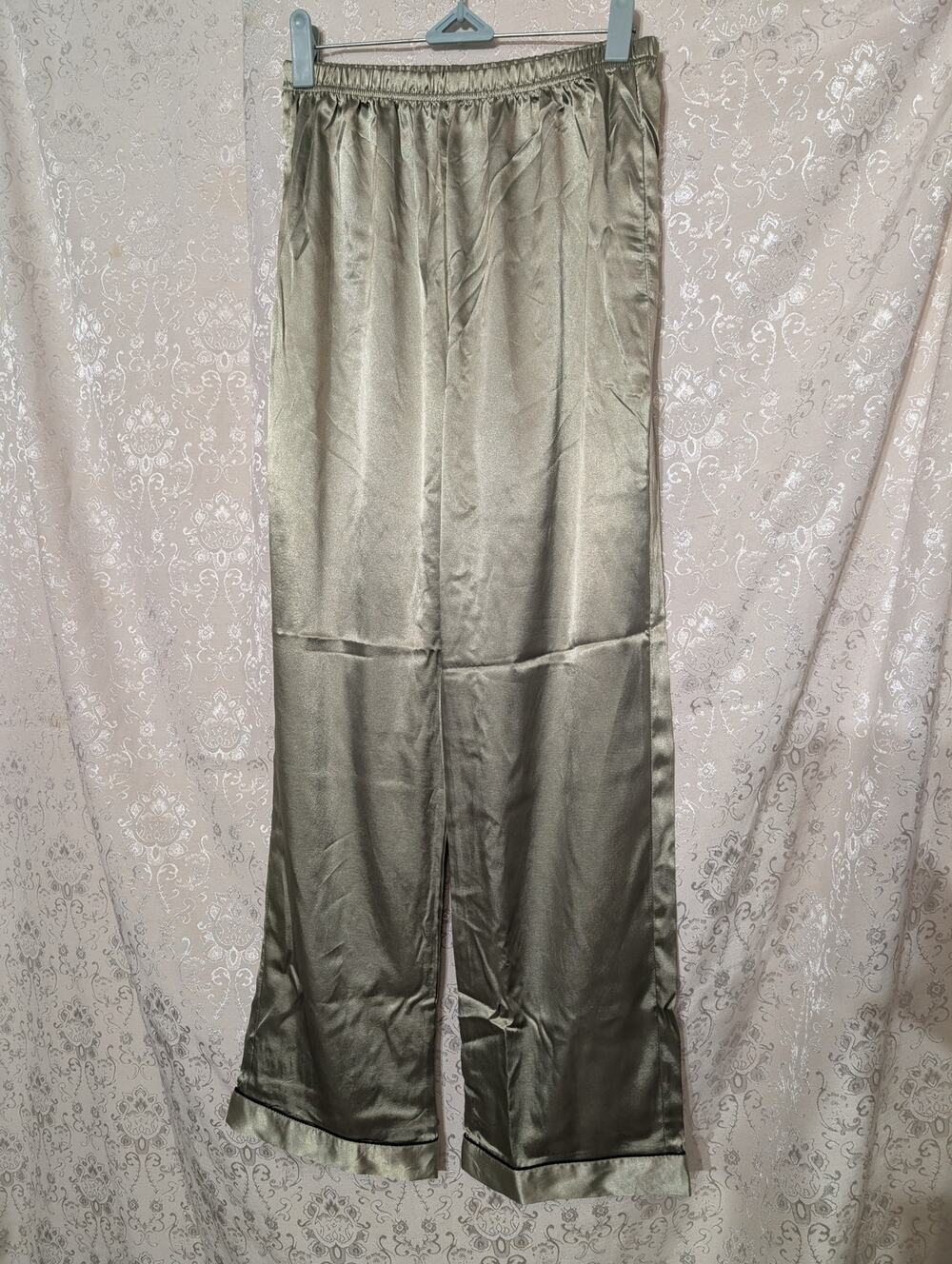 Satin Wide Leg Lounge Sleep Trousers Sage Olive Green